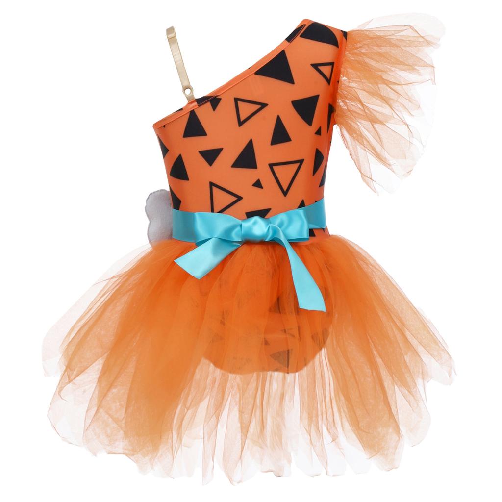 Dívčí kostým jeskynní ženy Patchworkové tutu šaty Nastavitelný popruh Síťované krátké rukávy Všité kalhotky 3D kostěný pásek Prehistorický kostým