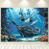 2D-Ebene, einteilige Installation mit einem Unterwasserhintergrund im Schiffswrack-Thema, verwendet für Aquarium-Fischbecken-Aktivitäten