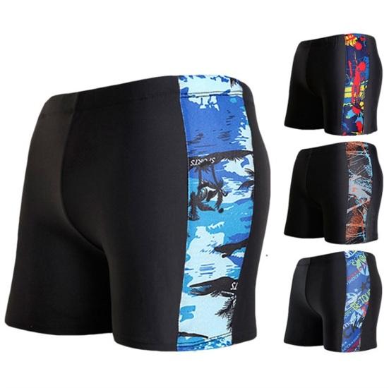 Inside Drawstring Mid Waist Men Swimming Trunks High Elasticity Side Print Bathing Short Pants for Gym