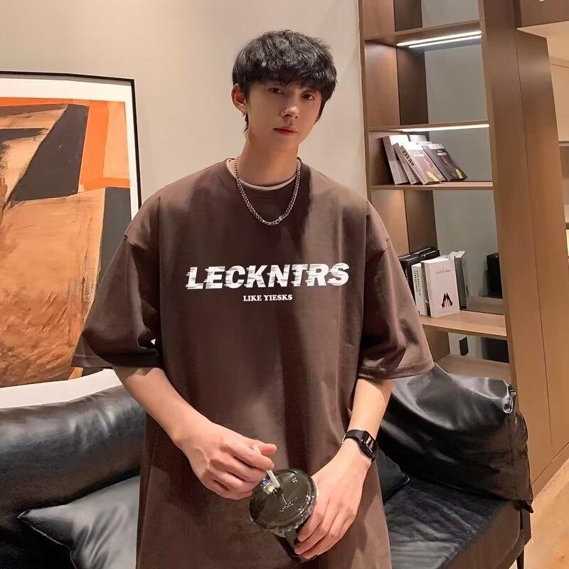 Men'S Trendy Letter Round Neck Printed Short Sleeved T-Shirt For Summer Ins Loose Casual Top