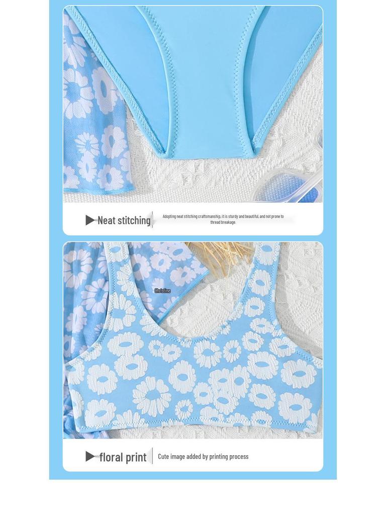 2025 Child's Three-Piece Floral Swimsuit Set – Girls' Split Swimwear for Ages 6-14