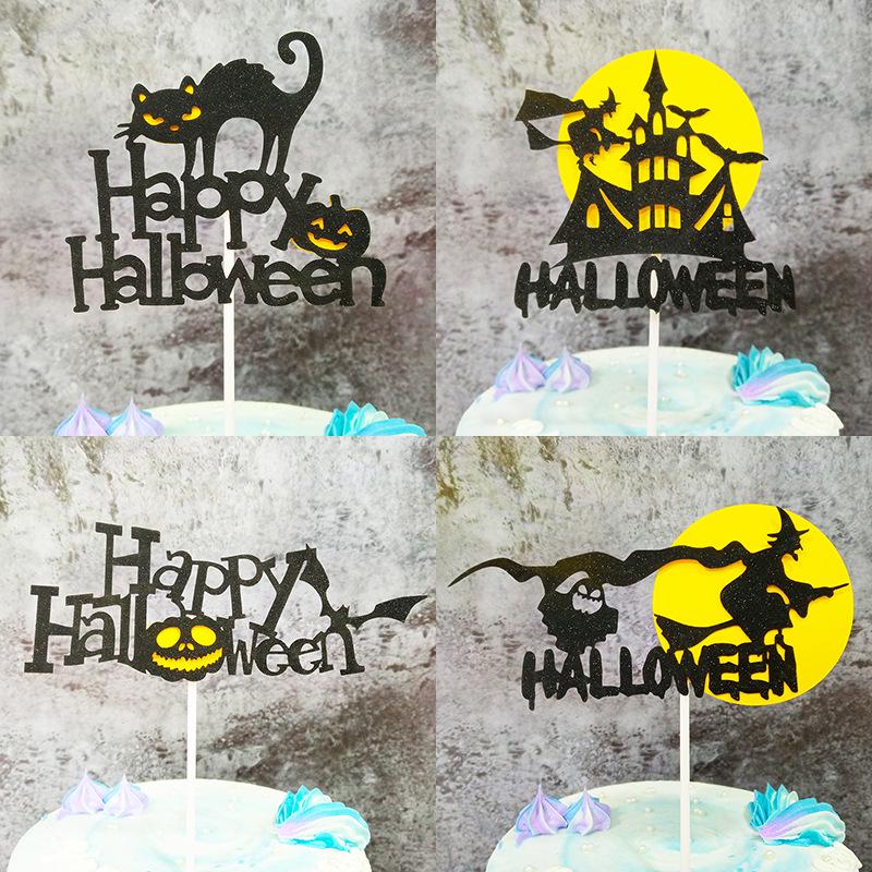 Halloween Cake Toppers: Witch Castle, Bat, Moon, and Black Cat Inserts