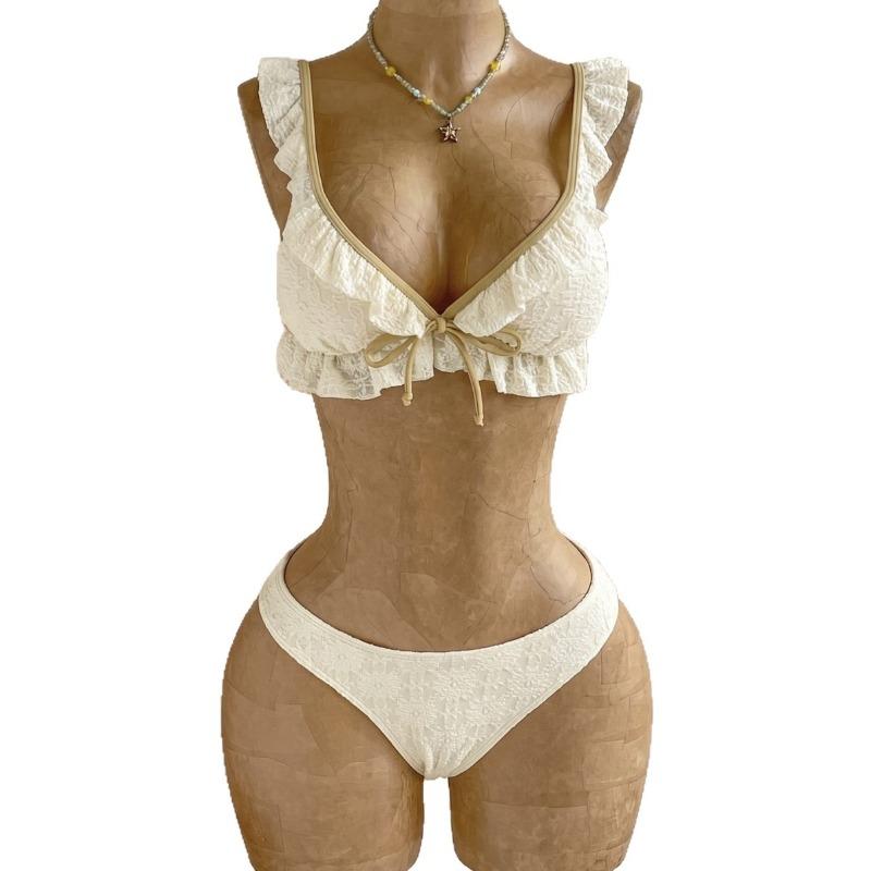 Europäischer und Amerikanischer Neuer Sexy Neuer Neckholder Unifarbener Badeanzug Damen Zweiteiliger Bikini Bikini Badeanzug