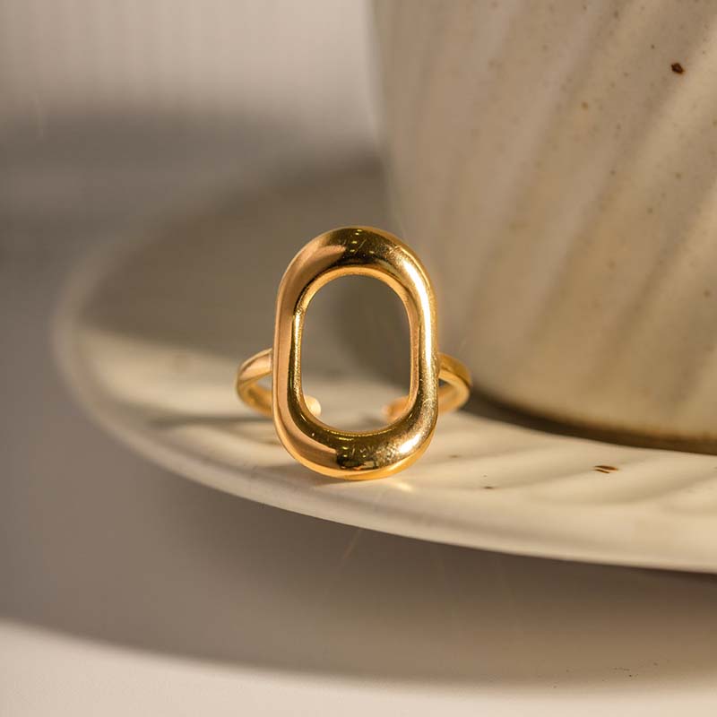 Stainless Steel Metal Hollow Square Open Rings For Women Vintage Gold Color Geometric Waterproof Chunky Ring Jewelry