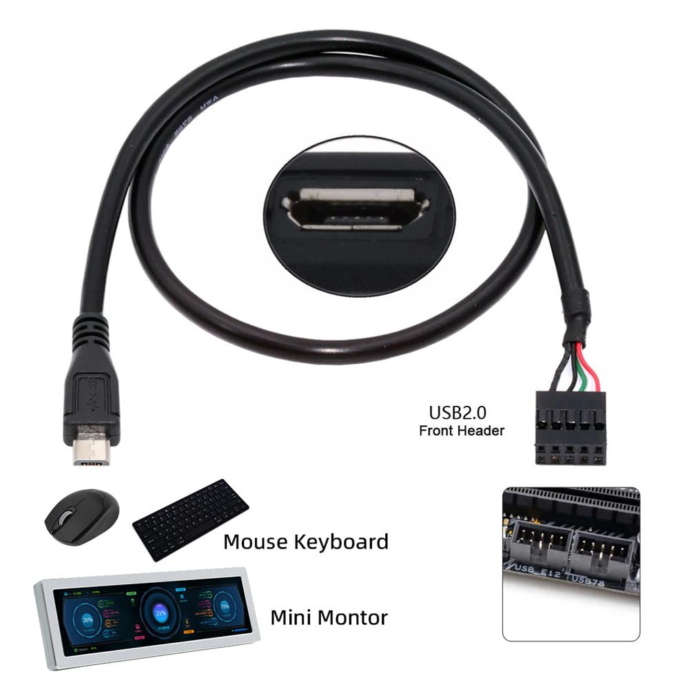 Xiwai USB Header na základní desce na Micro USB Adaptér Prodloužení pro Mini Monitor Senzorový Panel Kamera 2.0 9-Pin 10-Pin 5-Pin Kabel, 1,65ft/50cm,