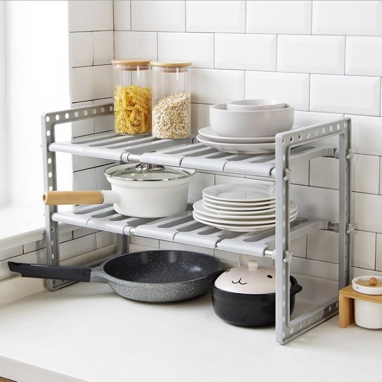 Kitchen Retractable Sink Shelving Cabinet Inside Layered Shelf Kitchen Cabinet Storage Multi-functional Pot Rack Storage Shelf