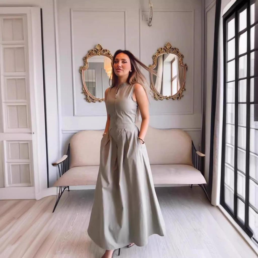 2024 Summer Slim Sleeveless Solid Color Large Swing Dress for Women