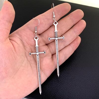 Swords Moon Earrings Witchy Warrior Pagan Viking Gothic Silver Color Gift for Women