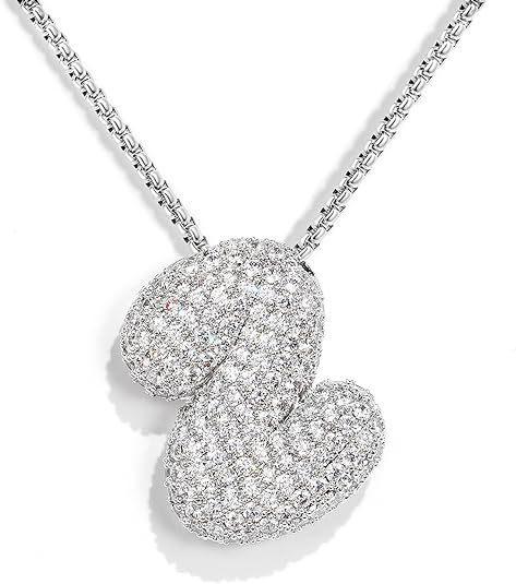 Cz Zircon Fat Initial A-Z Letters Balloon Bubble Pendant Necklace For Women Men Stainless Steel Box Chain Hip Hop Iced Jewelry