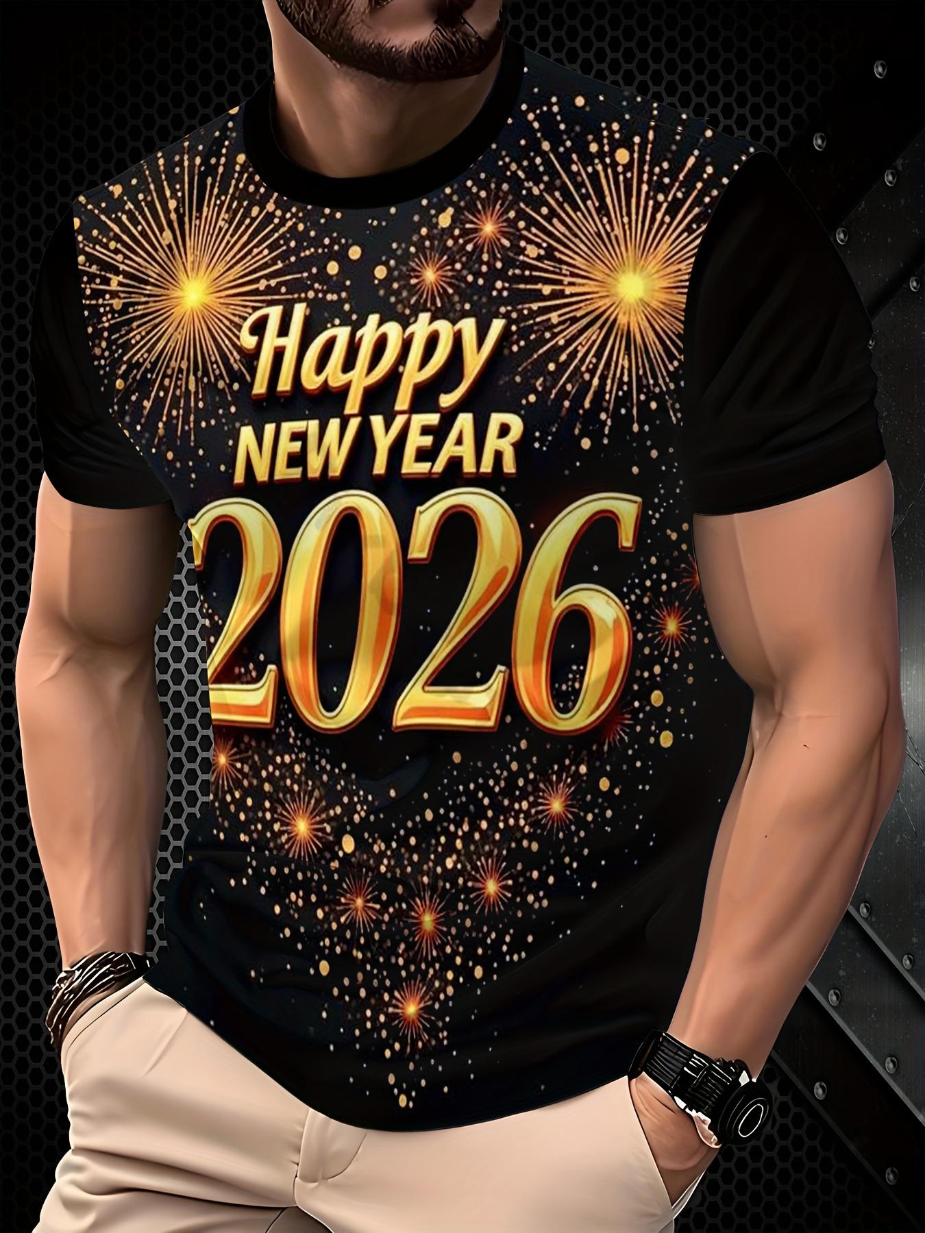 

Men s 3D Printed T-Shirt - Happy New Year 2026 Fireworks Design XL