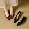 Stiletto High Heels Red Wedding Shoes 2026 Spring French High-end Square Buckle Pointed Middle Heel Shallow Mouth Single Shoes