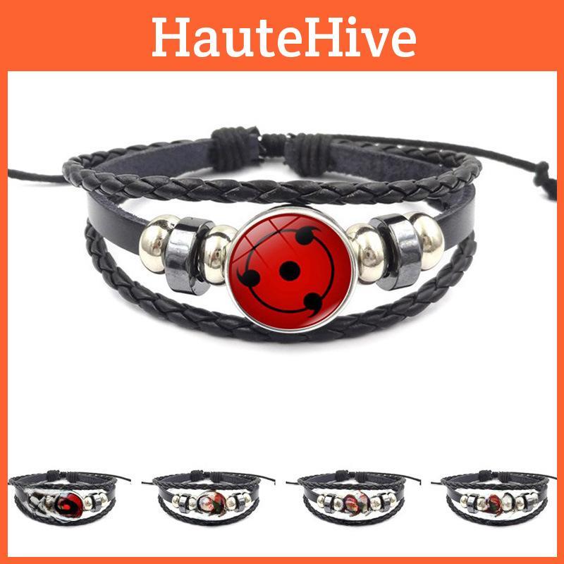 Vynikající kožený náramek Naruto Sharingan s pokovením ze slitiny, anime punkový styl šperků