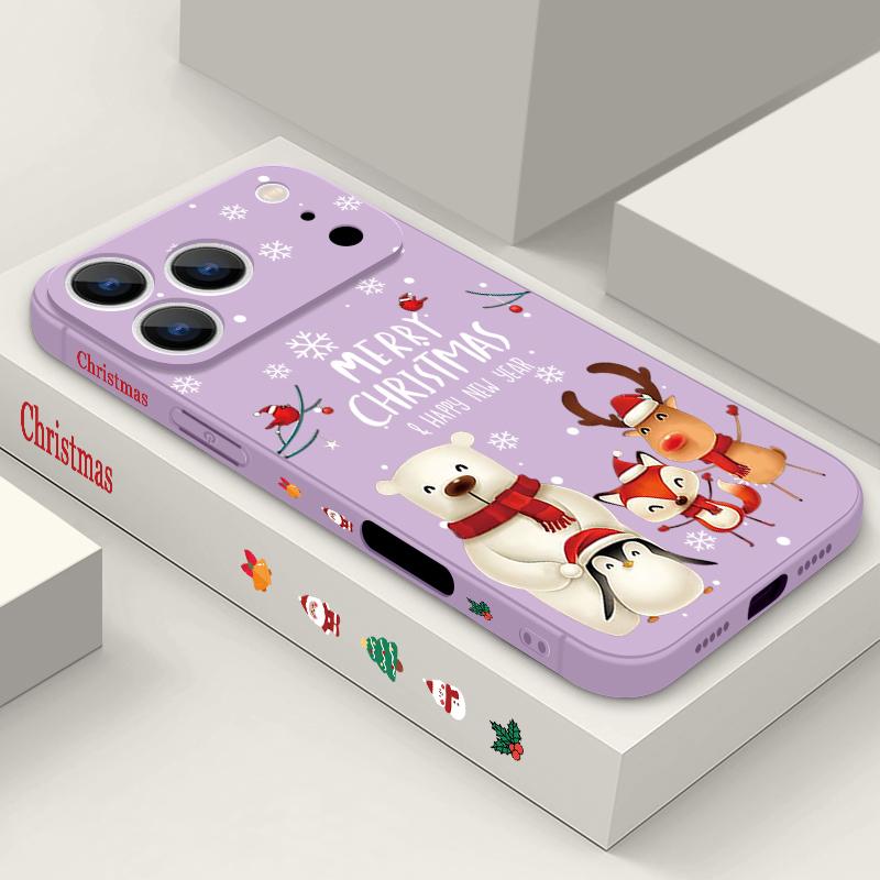 

Elk Pattern TPU Soft Silicone Case For iPhone 17 Pro Max 16E 16 15 14 13 Pro Max 12 Pro 11 Shockproof With Lanyard Phone Cover Fundas iPhone 11 фиолетовый