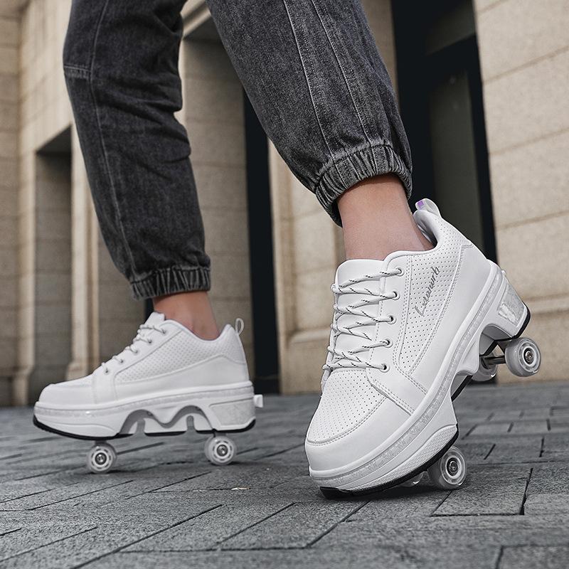 Kaçan Ayakkabılar Kabul Edilebilir, Deforme Olmuş Ayakkabılar, Çocuk Patenleri, Erkek ve Kadın Çift Sıralı Dört Tekerlekli Nefes Alabilen Yürüyüş Patenleri Patlayarak Uzaklaşır