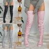 Damen Winter Beinwärmer Ausgestanzt Gestricktes Muster Oberschenkelhohe Stiefelsocken Einfarbige Über dem Knie Lange Strümpfe