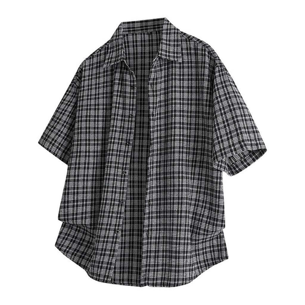 Herr sommarskjorta med korta ärmar i bomull, avslappnad knappskjorta, toppar