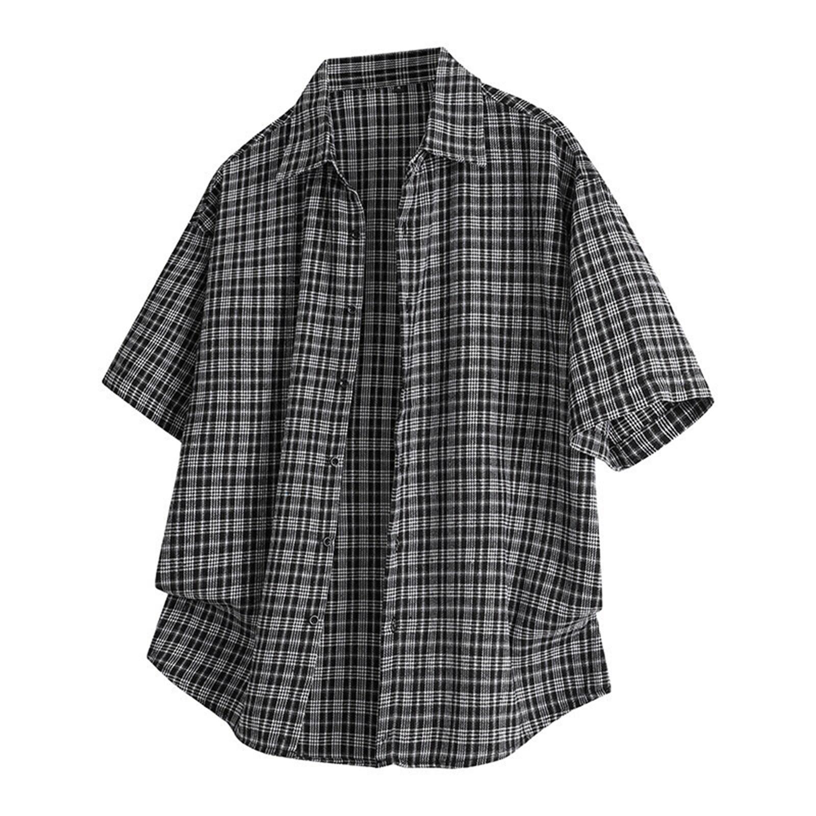 

Мужская летняя хлопковая рубашка с коротким рукавом, повседневная рубашка на пуговицах, топы L чёрный