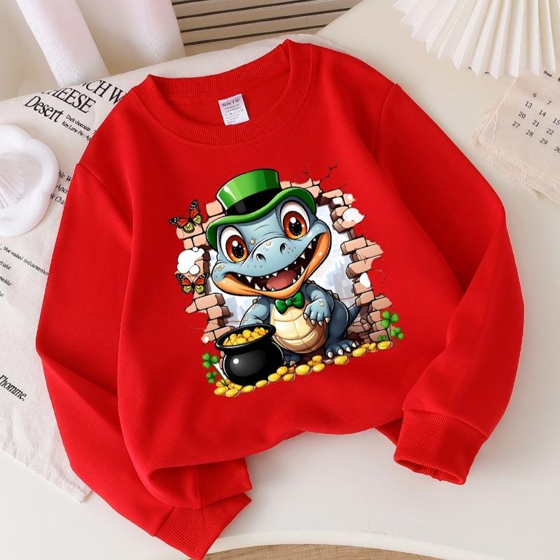 Kids Crewneck Long Sleeve Sweatshirt,Crocodile Leprechaun Gold Pot Butterfly Clover Print