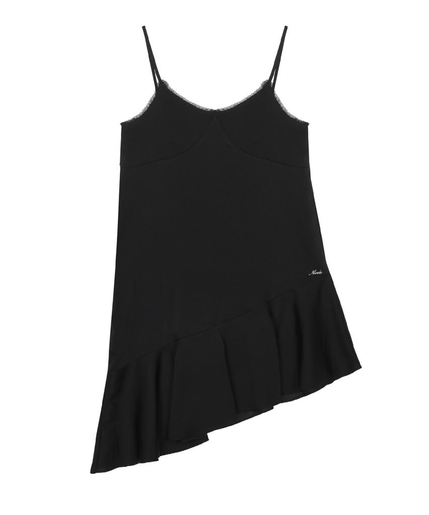 Nigaennikol Satin Embroidery Slip Dress_Black