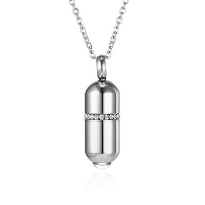 Necklace Silver Stainless Steel Azuki Chain Zirconia Capsule Necklace Cute Medicine Case Pill Case Waterproof Titanium Hypoallergenic Accessory