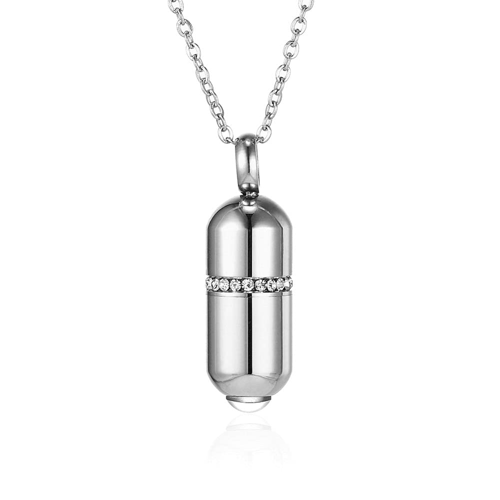 

Ожерелье Серебристое из нержавеющей стали Цепочка Азуки Циркониевая капсула Ожерелье Милая таблетница Водонепроницаемый Титан Гипоаллергенный Аксессуар