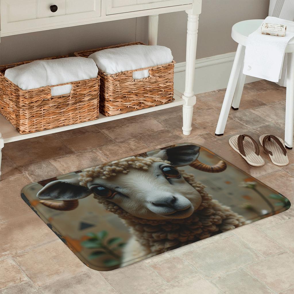 1PC Curly Sheep Pattern Kitchen Rug Non-Slip Door Mat Pop design Bathroom Rug Bath Mat Carpet for Home Sink Laundry Decor