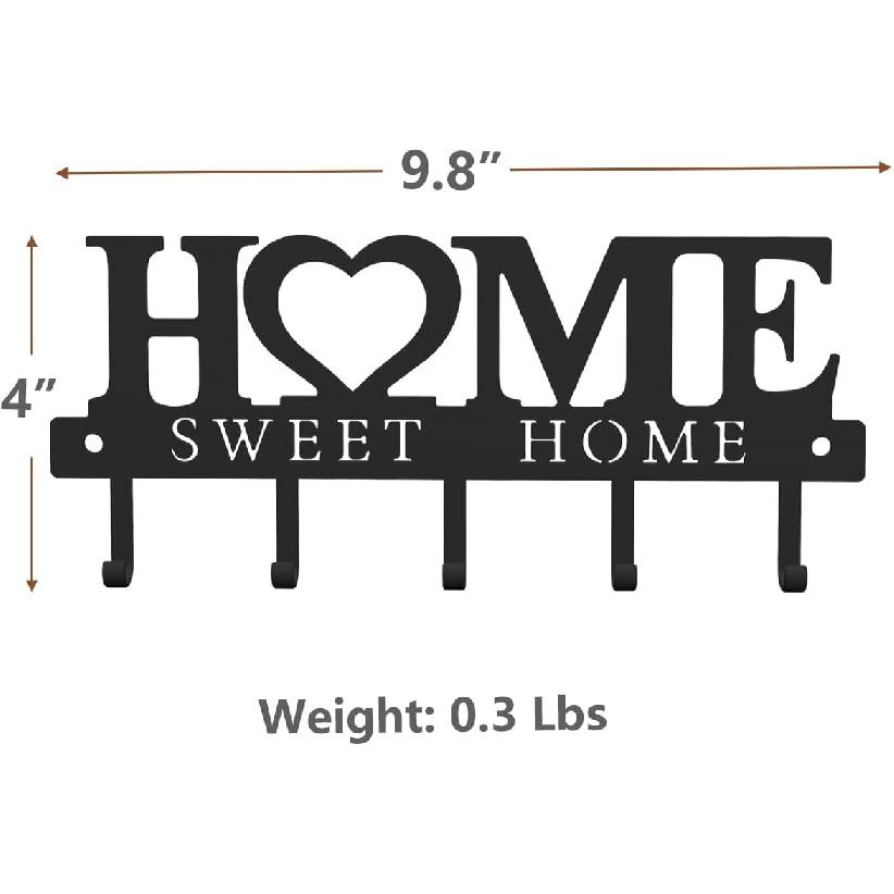 WIPHANY Sweet Home Key Holder Wall Mounted Black Metal Decorative Keys Holder Design Organizer for Key Rack for Entryway Hooks Home Hangers