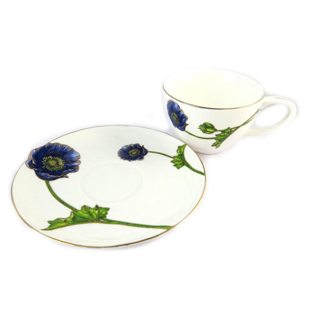 Les Trésors De Lily [N9575] - Porzellantasse + Untertasse 'Jardin des Plantes' elfenbeinblau