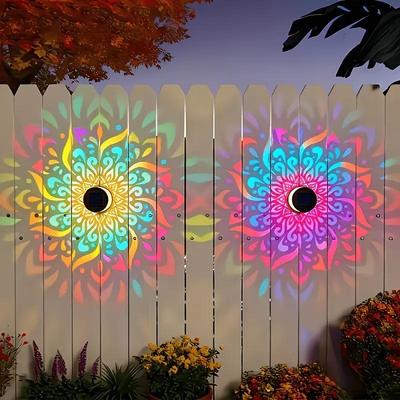 Solar Mandala Projector Wall Lights, Waterproof Metal Fence Light, Outdoor Decor for Garden, Patio, Backyard, Courtyard