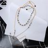 Blue Crystal Double Layer Necklace with Gold Plated Sweater Chain Trendy Unisex Party Occasion