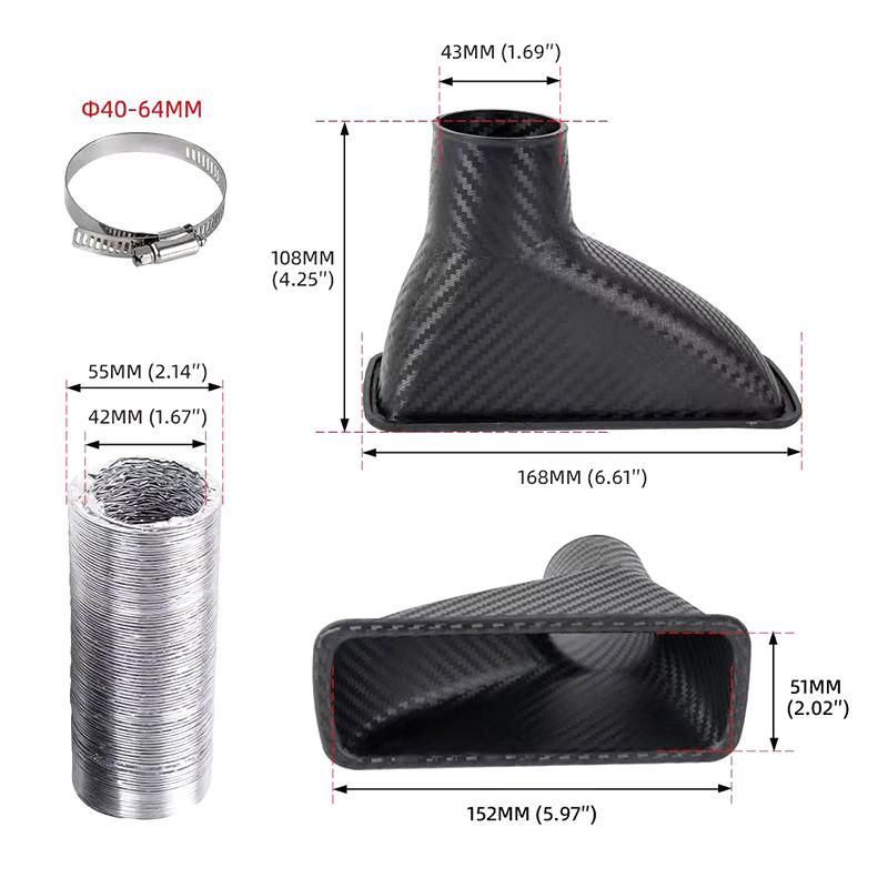 

1Pcs Universal Car Front Bumper Admission Air Turbo Air Intake Pipe Kit Abs Turbine Inlet Kit Pipe Air Funnel Carbon Fiber Look