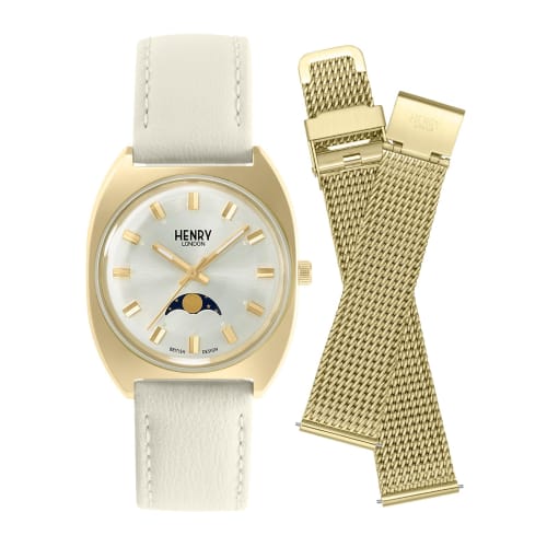 

HENRY LONDON Watch, Apple Leather, Silver Dial, Stainless Steel, Mineral Glass, Quartz Movement, 32.5mm, British London Watch, Brand Name: HL33-LM-044