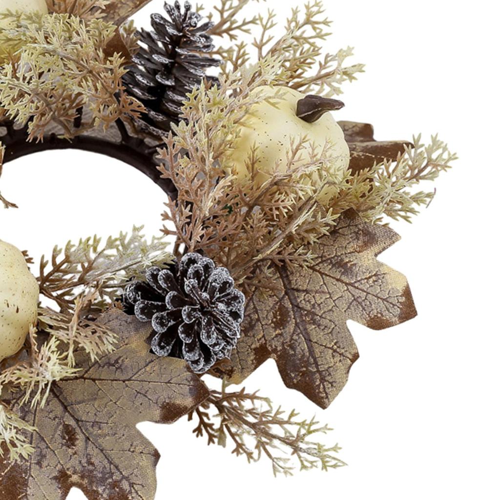 Thanksgiving Candle Ring, Artificial Leaves Pumpkin Wreath, Candle Garland Rings for Festival Fall Living Room Cafe Decor