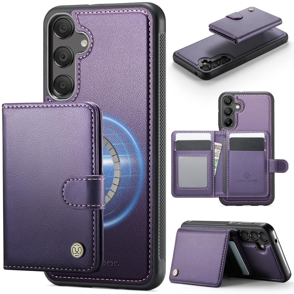 For Samsung Galaxy A55 5G Case JEEHOOD J09 RFID Blocking Card Holder Leather Back Phone Cover Magnetic Case