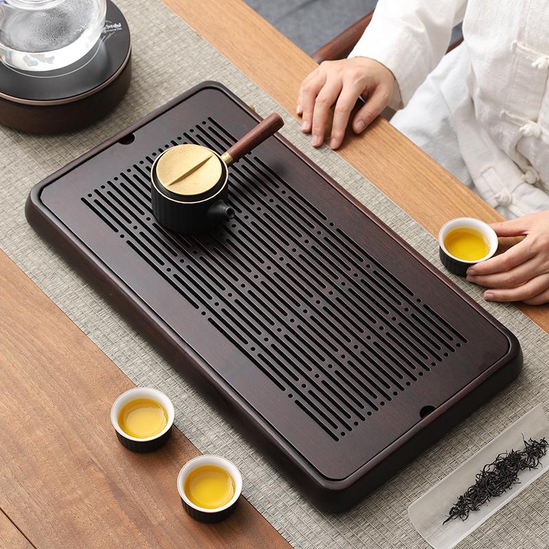 Bamboo Tea Tray with Water Storage - Simple Rectangular Design for Tea Sets