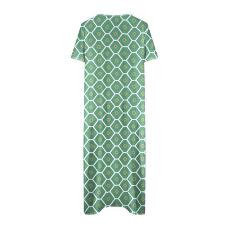 Long T Shirt Dress for Women Summer Casual Button Up V Neck Short Sleeve Printed Maxi Swing Beach Sundress
