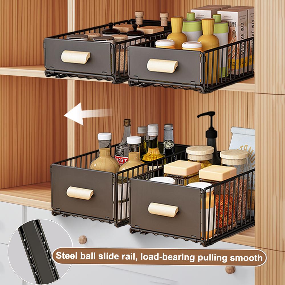 Kitchen Storage Sliding Drawer Pull Out Cabinet Organizer With Wooden Handle Spice Storage Rack For Kitchen Cupboard Organizer