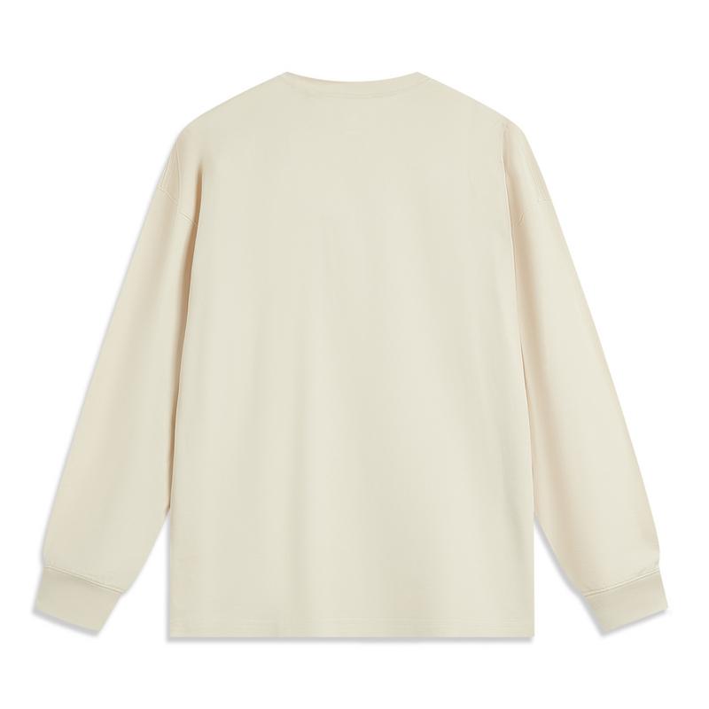 Li-Ning Basketball Series Letter Round Neck Breathable Versatile Long Sleeve T-Shirt Men Tops Off-White AHSV503-1
