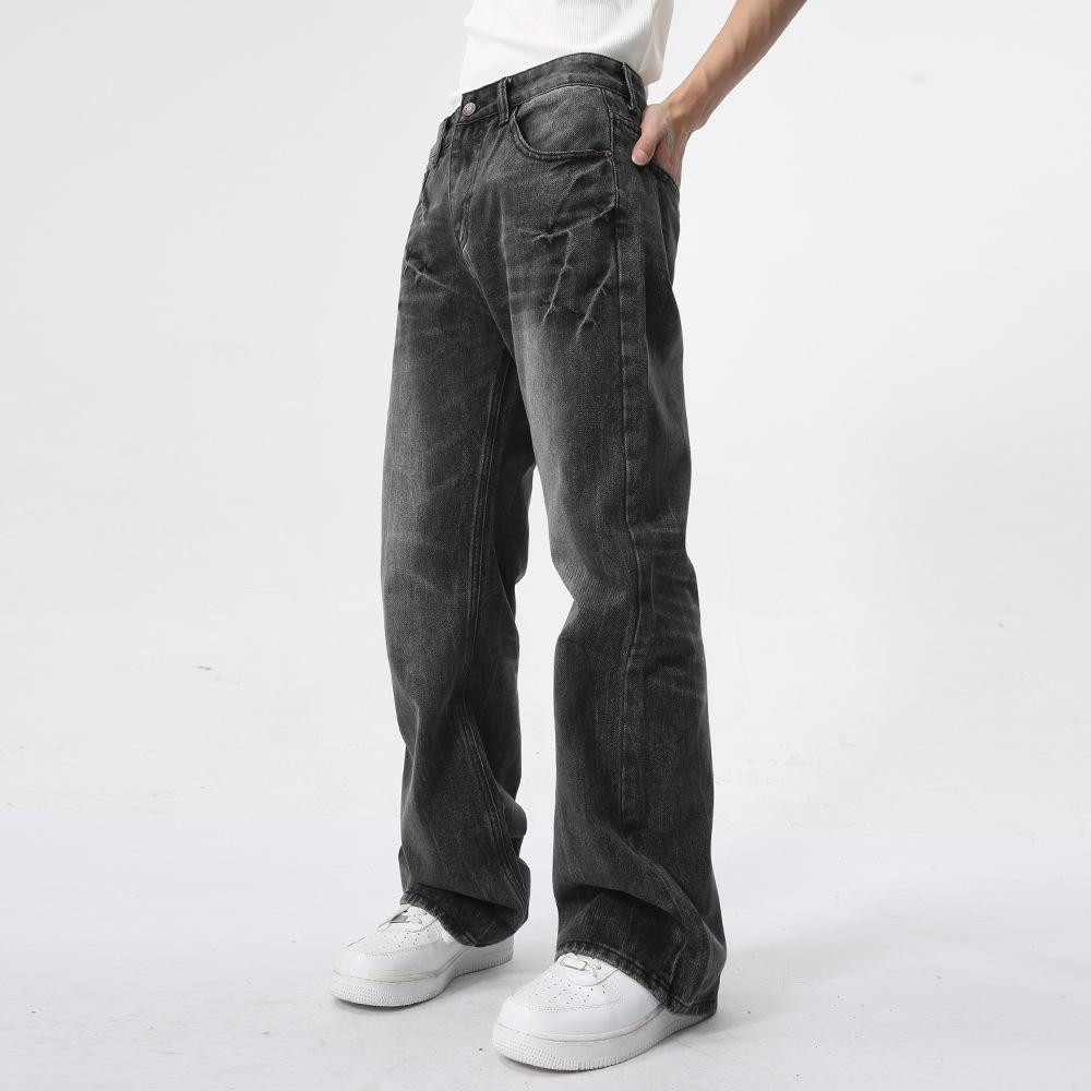 Men's Clothing | European and American Lightning Burst Pattern Black Gray Slightly Stretched Thin Versatile Trend Jeans Casual