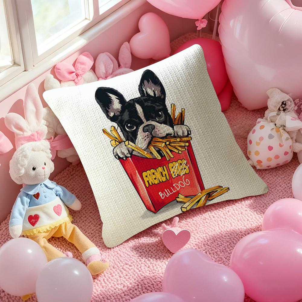 

French Bulldog Pillow Case Antidustmite Pillowcase Invisible Zipper Silky Short Plush Sofa Cushion Cover 30x30 cm