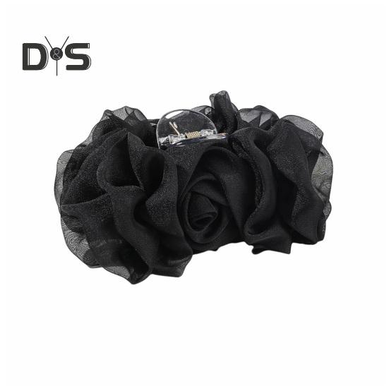

Шифоновий декор із квітковою трояндою Заколка для волосся Протиковзкі хрестоподібні зуби Кіготь для волосся Затильна голова Велика заколка для волосся з акулою Міцний хват Кіготь для волосся Аксесуари для волосся чорний