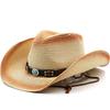 Cowboy Straw Hat Women's European and American Belt Decoration Sunscreen Sunshade Beach Hat Cowboy Hat Panama Hollow Straw Hat