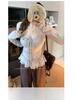 Wool Plush Lace Patchwork V-neck Ruffle T-shirt for Women - Autumn Style