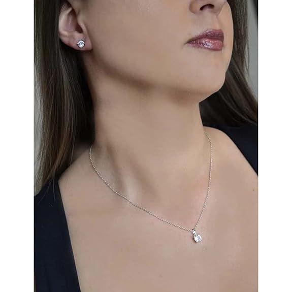 Fashion Platinum Plated Solitaire Diamond Pendant Necklace Jewellery Set Gifts for Women and Girls