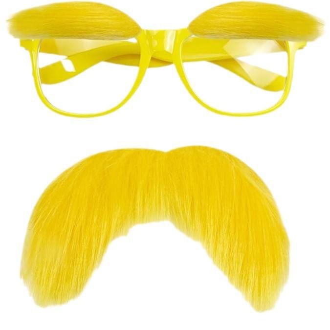 Small Yellow Mustache and Eyebrows, Fake Mustache for Kids Girls Boys, Funny Costume Accessories for Halloween