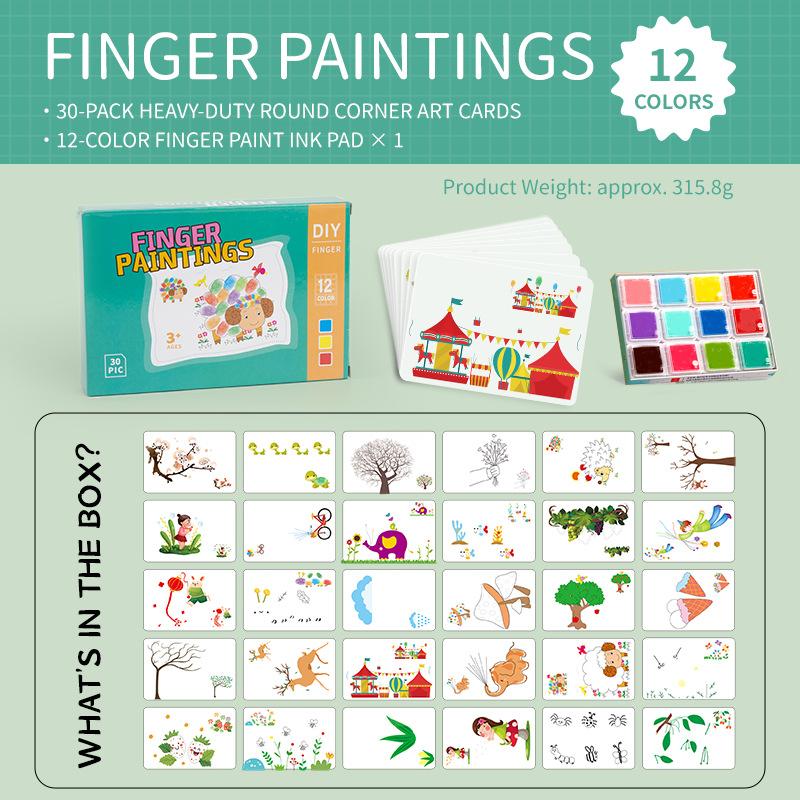 Kids Finger Ink Pad Set Finger Dot Painting Craft Kit with Built-in Pigment Drawing Cards Children Early Educational Handmade Toy