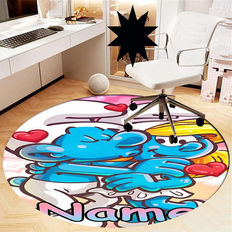 Custom Name The Smurfs Printed Round Rug Carpet Chair Rug Area Rug Entryway Doormats,for Office Chair Living Room Bedroom Kitchen Room.