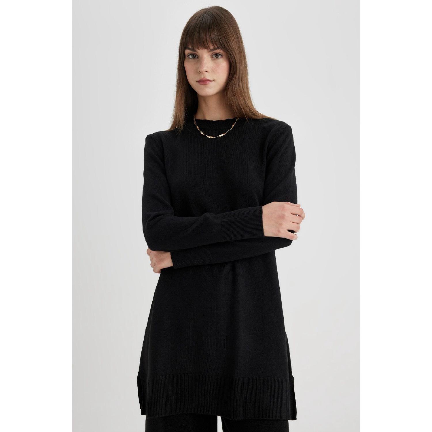 

Regular Fit Crew Neck Slit Basic Plain Knitwear Sweater Tunic H3431az24au 2XL