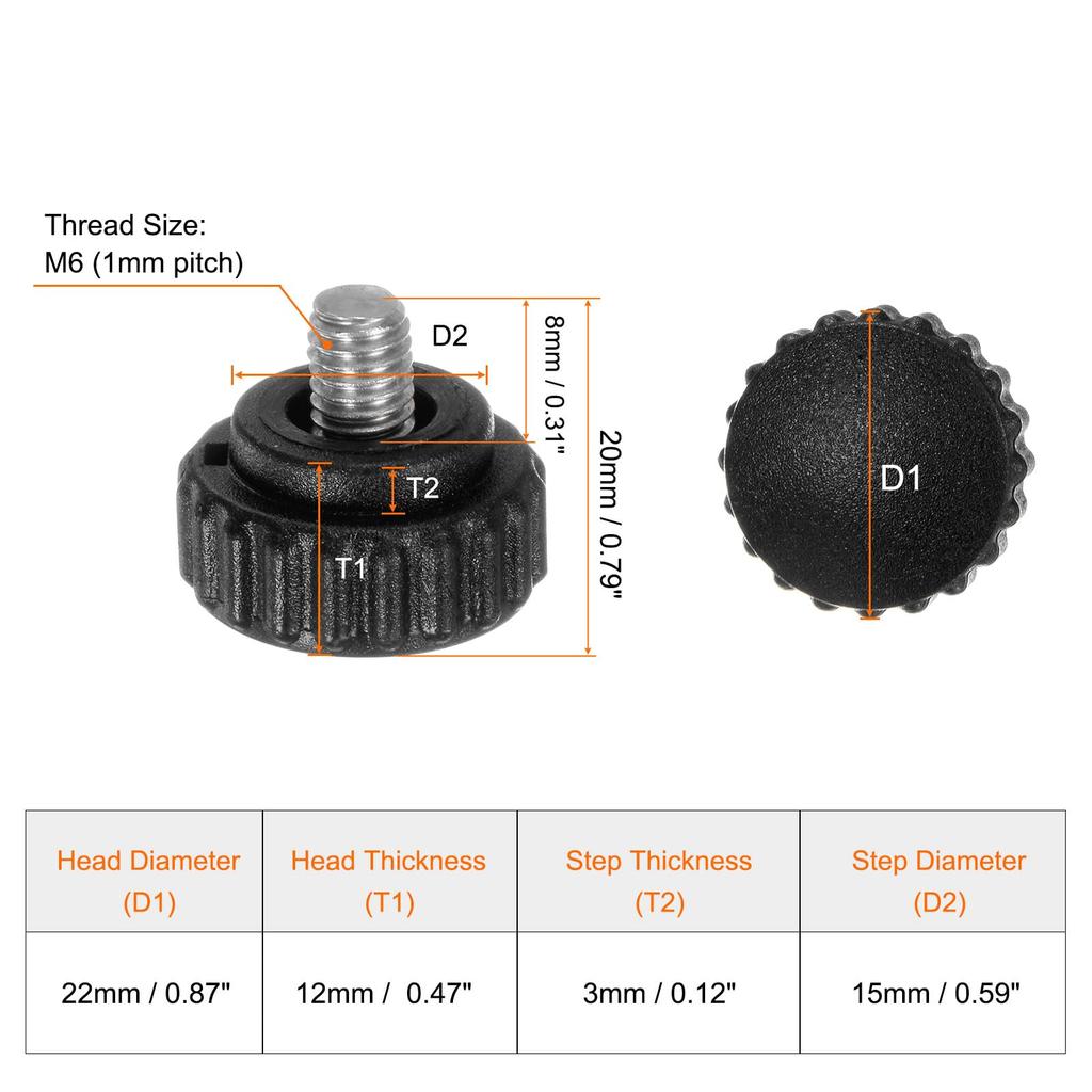 uxcell 10pcs Knurling Clamp Knob Thumb Screw M6 x 8mm Metric Male Thread 22mm