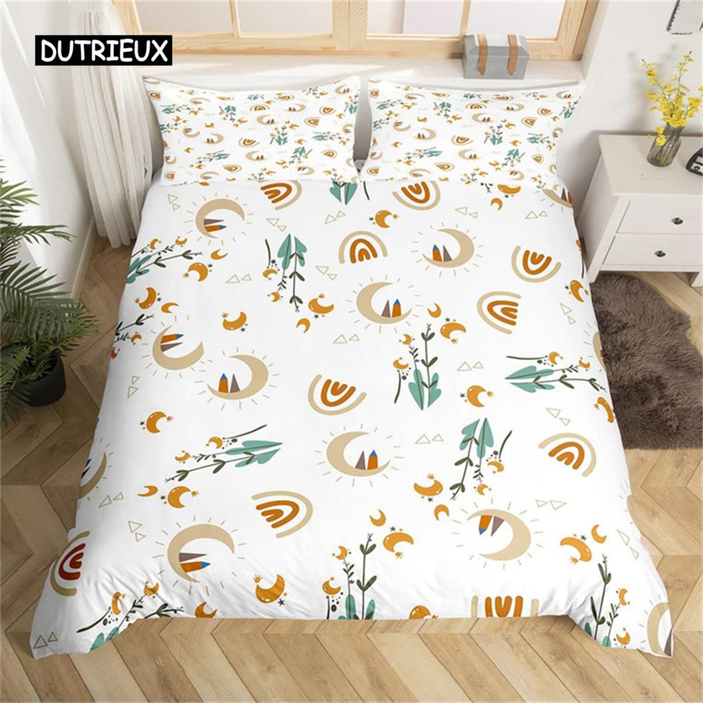 Cute Rainbow Duvet Cover Set Single for Microfiber Cartoon Bedding Set Sun Moon Star Comforter Cover Teens Girls Room Decor
